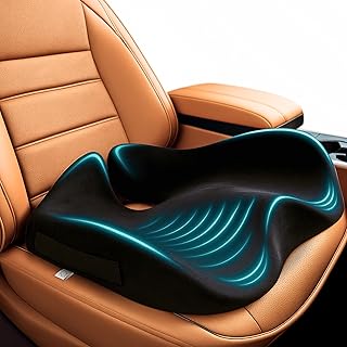 Car Seat Cushion for Driving, Orthopedic Memory Foam Car Seat Pad for Sciatica, Tailbone, and Back Pain Relief, Driver Seat Pillow for Short Drivers on Long Drives (Black)