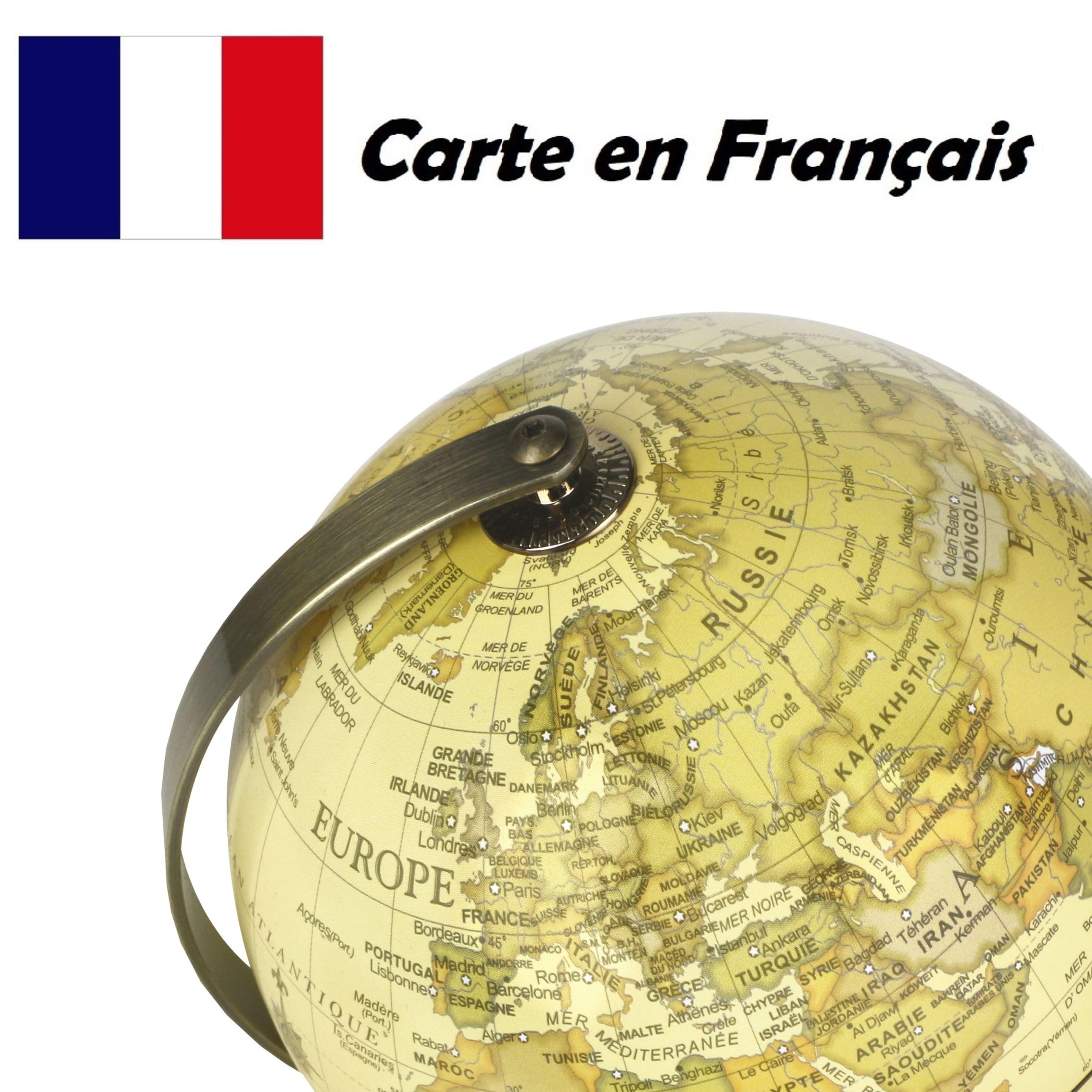 Exerz 14cm Globe Carte en Français- Mini Globe Terrestre Antique Couleur Vintage