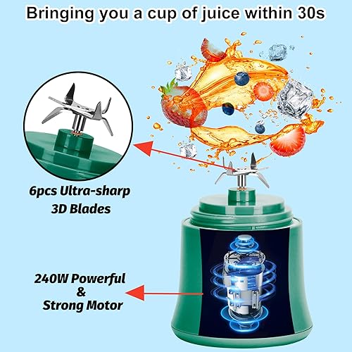 Miniatura 4 de Licuadora portátil para batidos y licuados de 20 onzas, licuadora personal impermeable recargable por USB con 6 cuchillas y tapa de viaje para