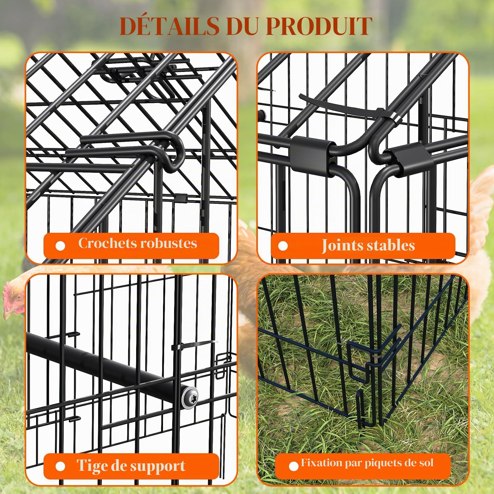 Grand poulailler en métal accessible - 218 x 101 x 101 cm - Avec toit et 4 portes - Verrou - Solide - Pour poules, petits animaux et plantes