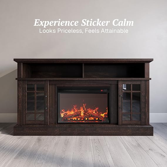 BELLEZE Astorga 58 TV Stand with 23 Electric Fireplace - Espresso