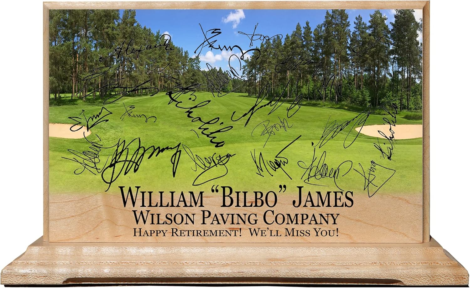 Retirement Gift Plaque PERSONALIZED - Solid Wood - for Men or Women CUSTOM MADE in the USA (Shelf Plaque Golf 9in X 5.75in)