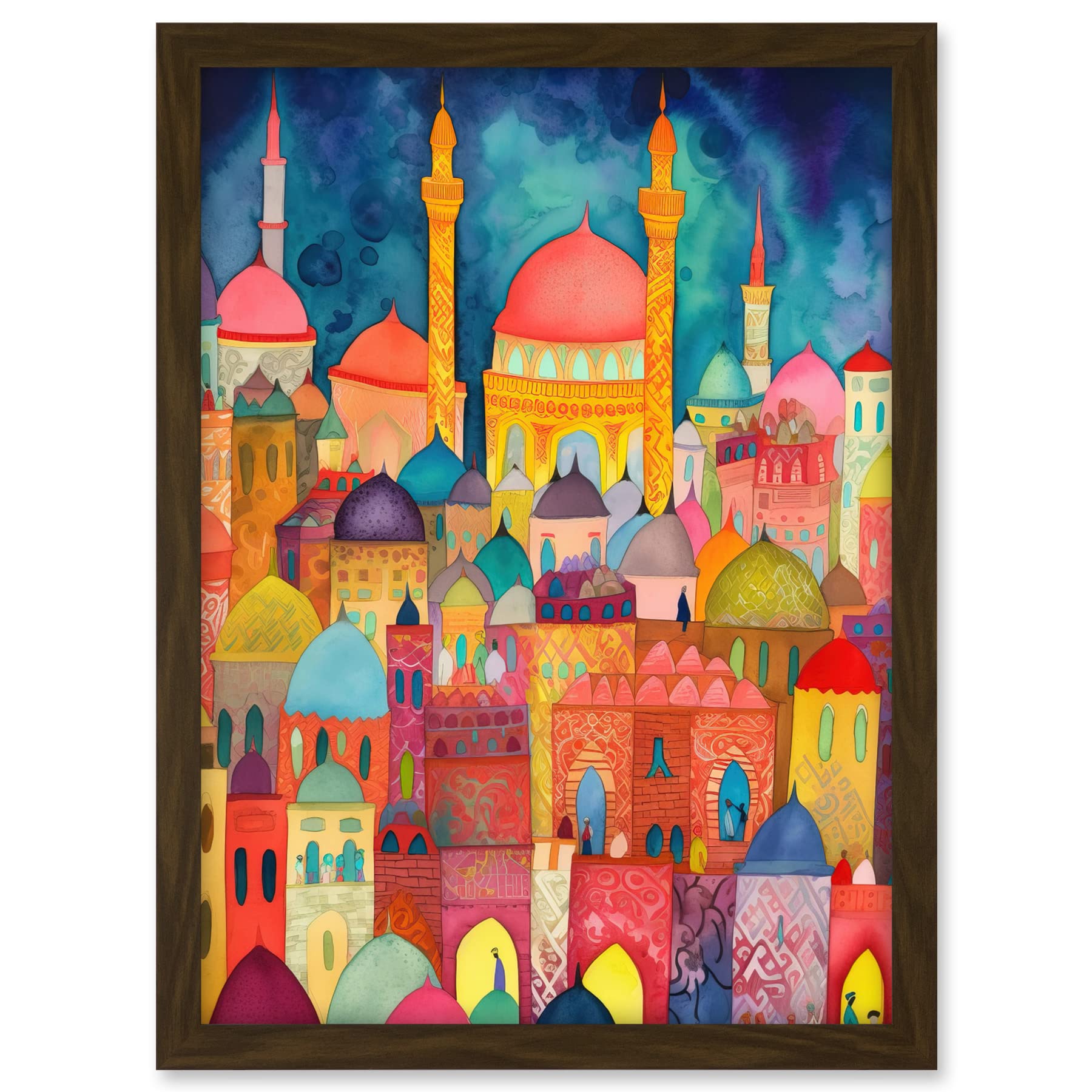 Artery8 Hagia Sophia Evening Cityscape Folk Art Watercolour Painting Artwork Framed A3 Wall Art Print