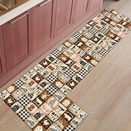 Miniatura 7 de Juego de 2 tapetes de cocina vintage de granja, antideslizantes, tapetes de cocina suaves para piso, alfombra de cocina, alfombra antideslizante de