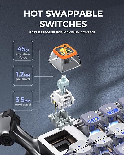 Miniatura 4 de GravaStar Mercury K1 Pro Teclado mecánico inalámbrico para juegos, 75% de diseño RGB personalizado, interruptores lineales intercambiables en