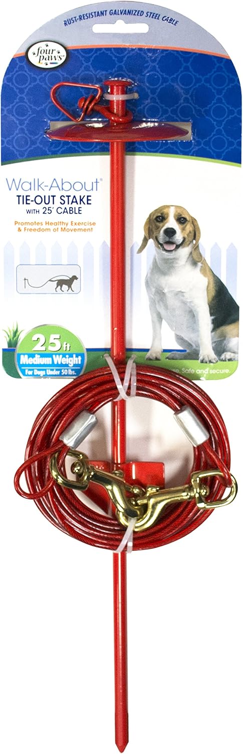 Four Paws Roam About Dog Tie Out Stake With 25 Foot Cable