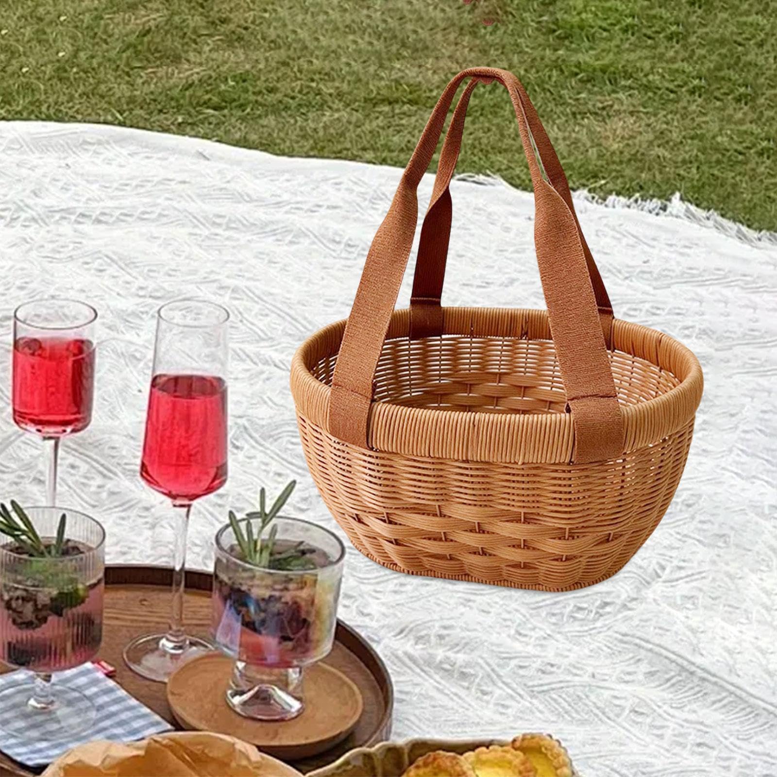 Colcolo Cestino in Vimini Sintetico Intrecciato a Mano, Leggero, di Grande Capacità, con Manico E Apertura Superiore. Ideale per L'arredamento Della Casa