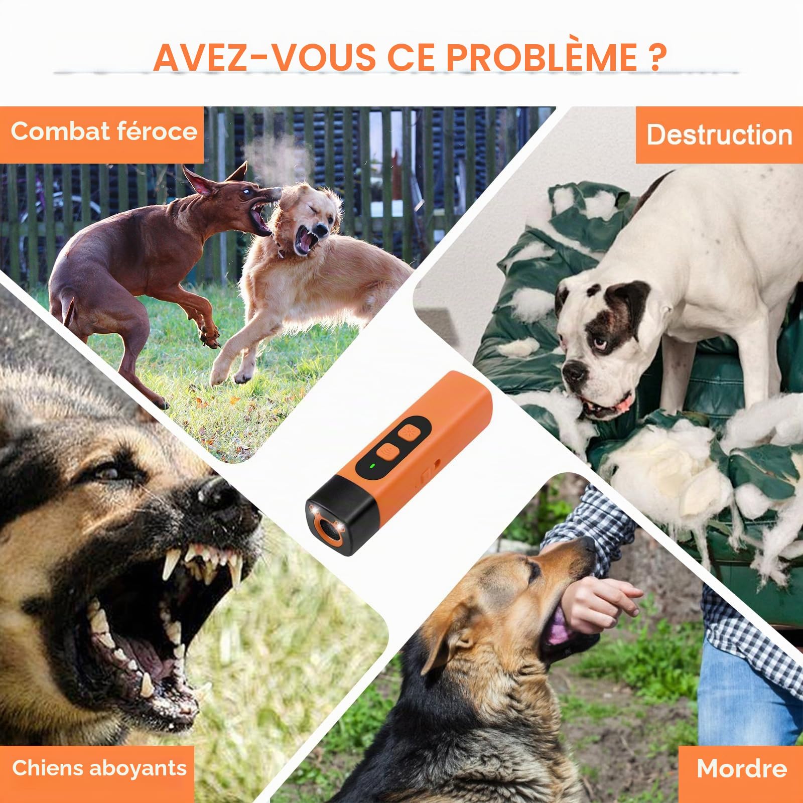 Dispositif Anti-Aboiement pour Chiens,Appareil contrôle Anti-Aboiement à ultrasons,Anti Aboiement Chien Ultrason Rechargeable,avec 3 fréquences réglables,pour Chiens Petite,Moyenne et Grande