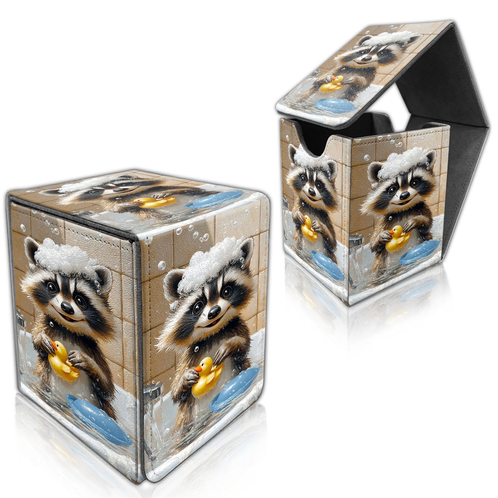 DISUOFEART for MTG Deck Box, Trading Card Storage Case Holds 100+ Sleeved Cards, Raccoon Bathing with Duck Magnetic Closure Durable Deck Holder for Magic The Gathering, TCG & Commander
