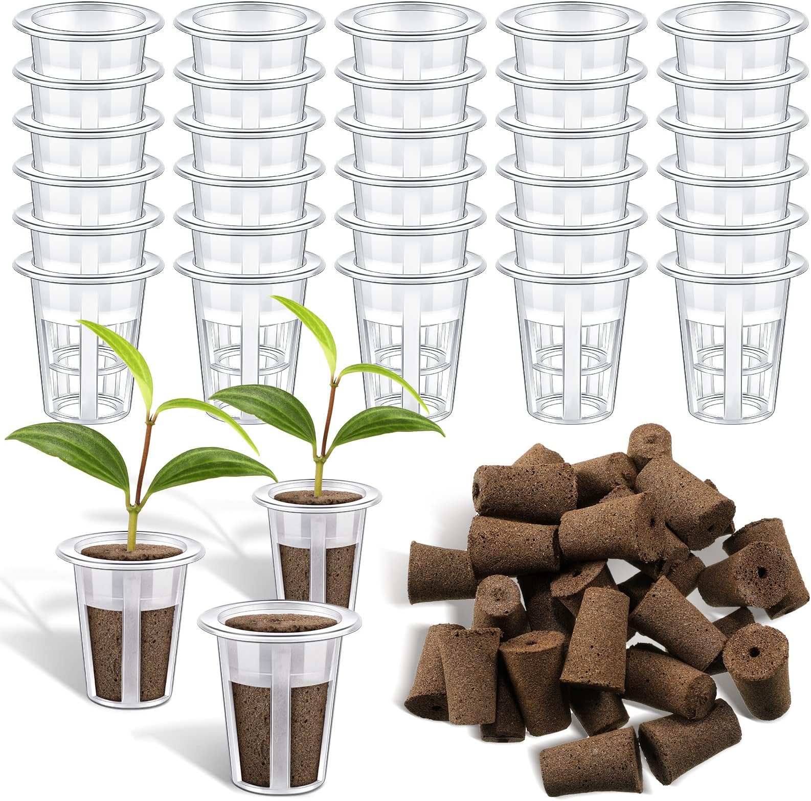Jutom 60 Pieces Hydroponic Seed Grow Sponges Pod Kit for Indoor and Outdoor Use