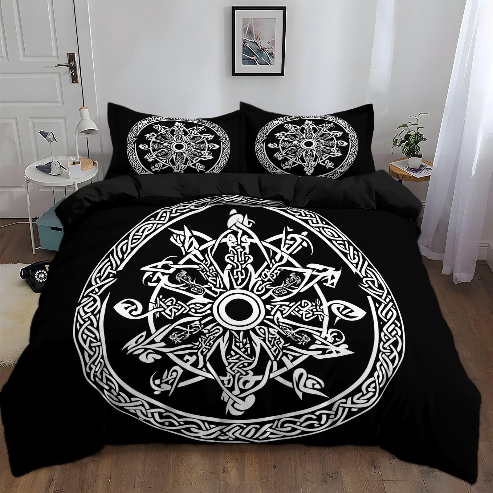 Duvet Cover Twin Size Golden Tree of Life Wolf Guitar Bedding Duvet Cover Set Room Decor Bedspread Cover Comforter Cover for Kids Teens, Quilt Cover 3D Bedding Set