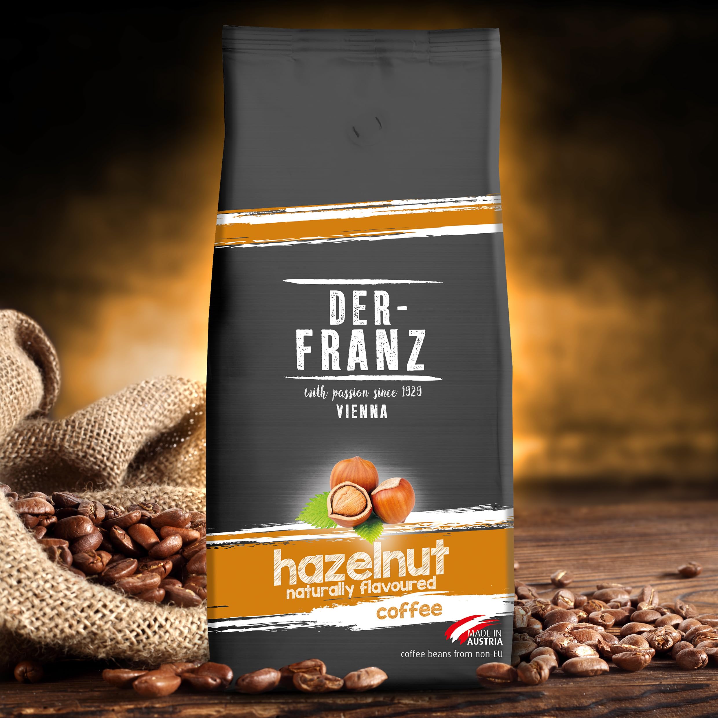Der-Franz Café, Aromatizados con Avellana, Café mezcla de Arábica y Robusta granos enteros, 1000 g