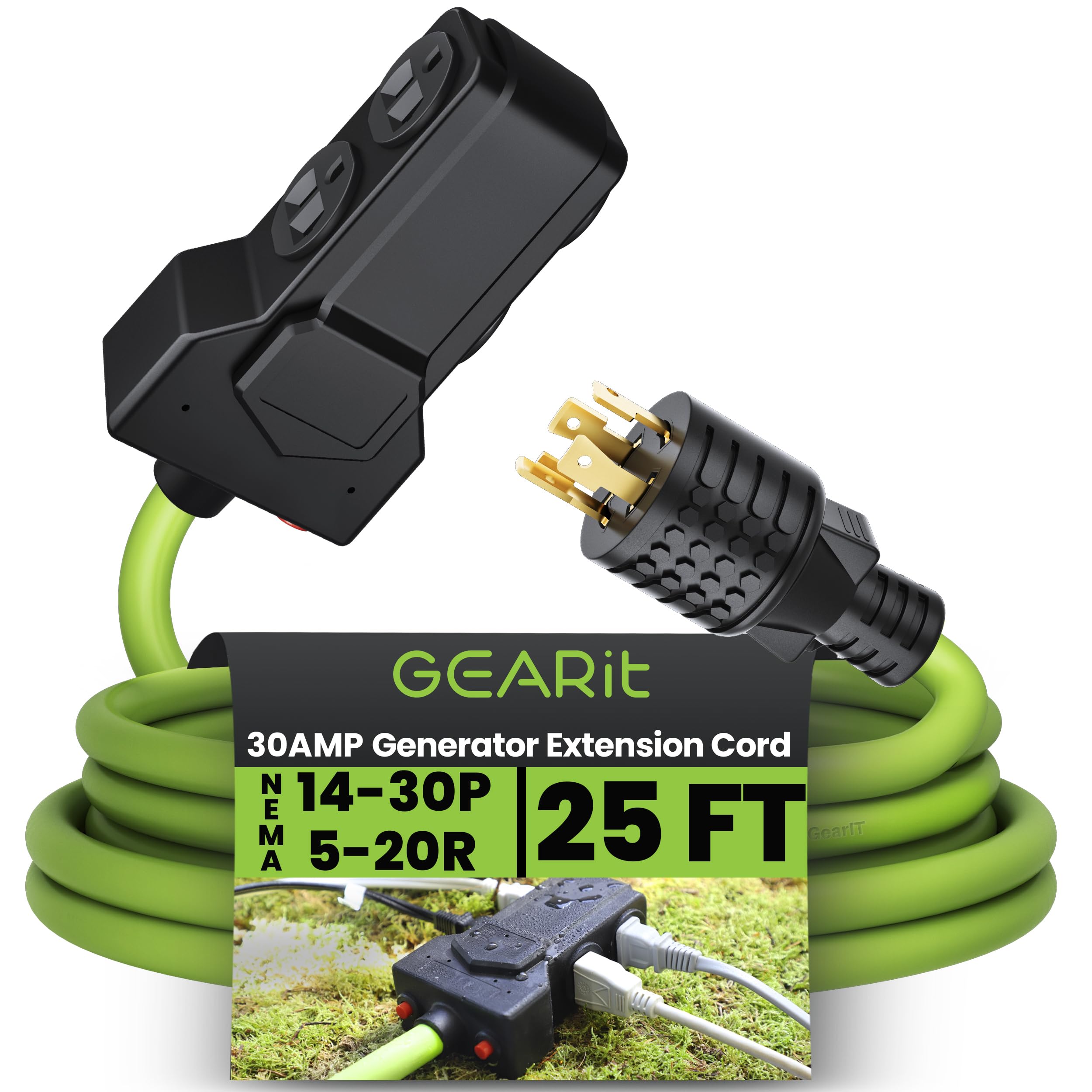 Amazon.com: GEARit 30-Amp/Duplex 5-20R x4-Outlets Adapter Cord (25