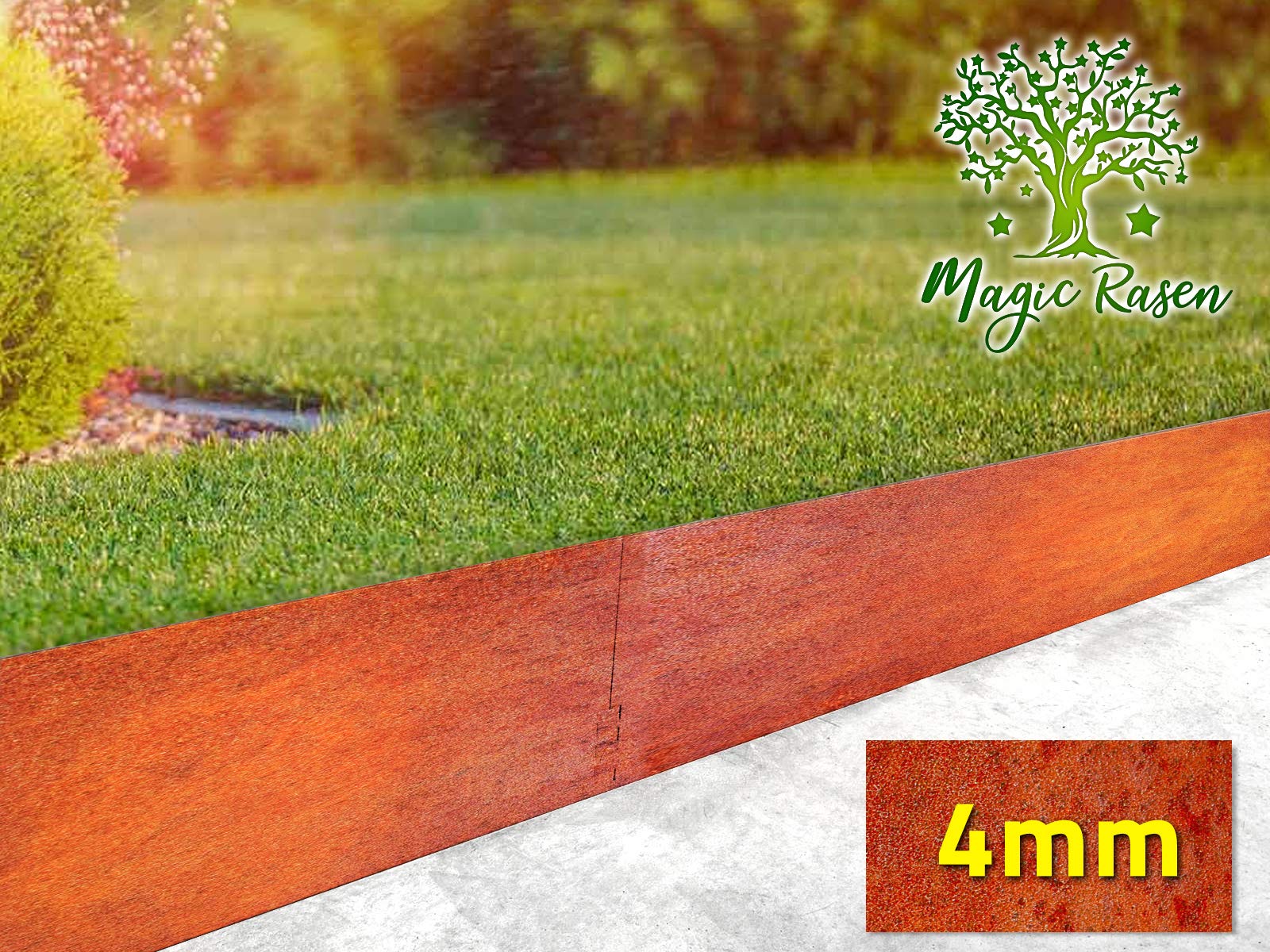 Rasenkante 4mm 15-25cm Corten Stahl Edelrost Mähkante Beeteinfassung Umrandung Metall Magic Rasen ZP (12, 25)