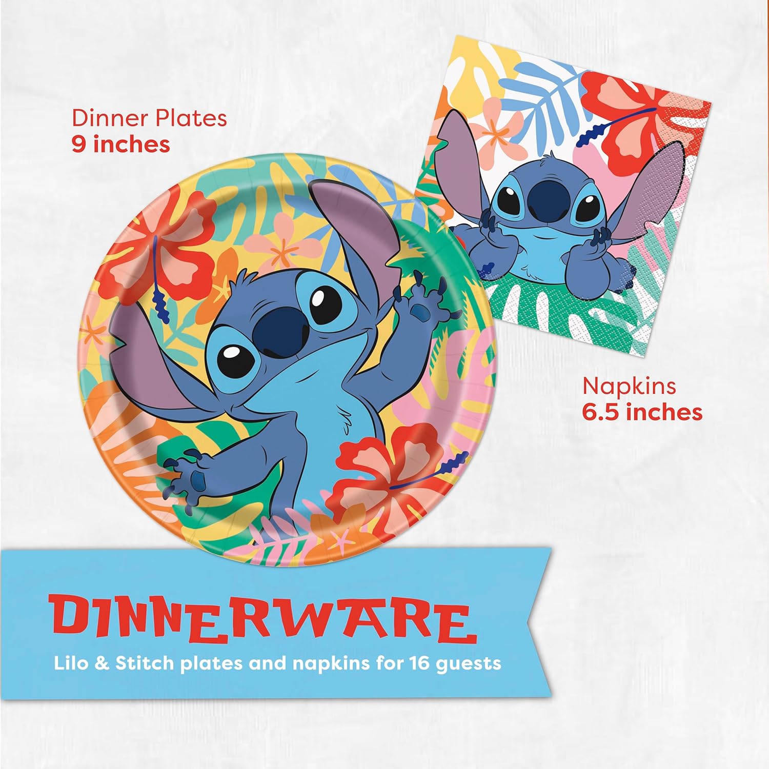 Lilo and Stitch Birthday Party Decorations for 16 | Balloons, Banner, Tablecloth, Plates and Napkins, Sticker | Stitch Birthday Decorations | Officially Licensed