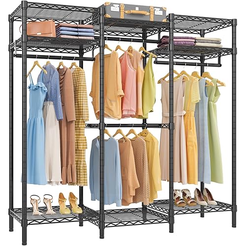 VIPEK V5i Garment Rack Bedroom Armoires Freestanding Closet Organizer, Portable Wardrobe Closet Heavy Duty Clothing Rack with 8 Adjustable Shelves & 4 Hang Rods, 56.7" Lx15.7 Wx76.4 H, Black (Medium)