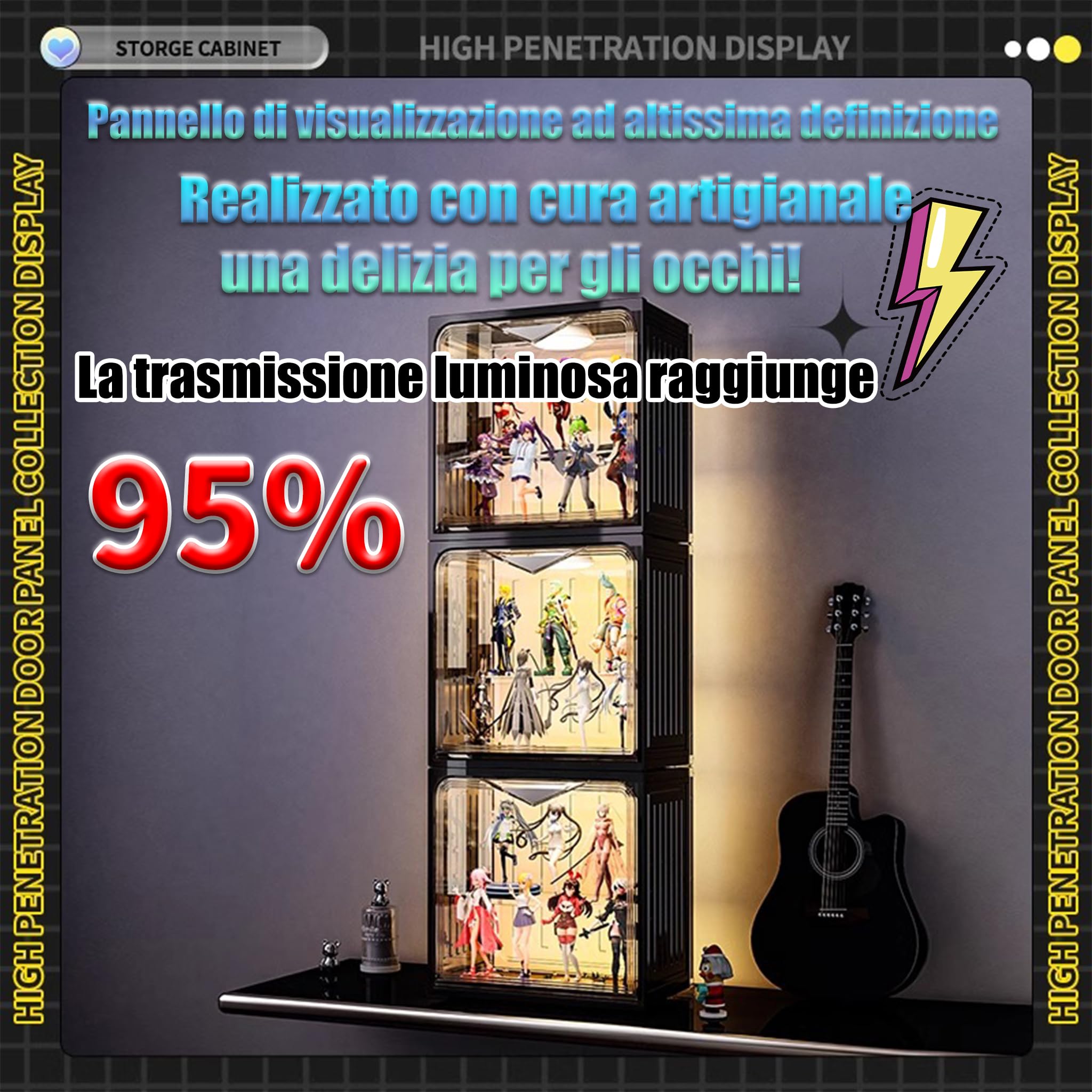 Vetrina Espositiva Per Collezionismo,Vetrina Espositiva Con Led Da Terra[6 Piano/Lampada Telecomandata/Sigillata E Antipolvere] Per Giocattoli Da Collezione, Libreria Per Casa, Sala Giochi