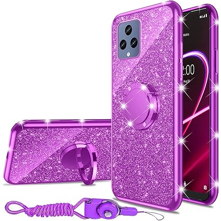 for T-Mobile Revvl 6 5G Case (Not Revvl 6 Pro), Case for T-Mobile T Phone 5G/Revvl 6X Girls Women Glitter Cute Luxury Soft Silicone Clear Cover with Ring Stand Shockproof Protective Phone Case -Purple