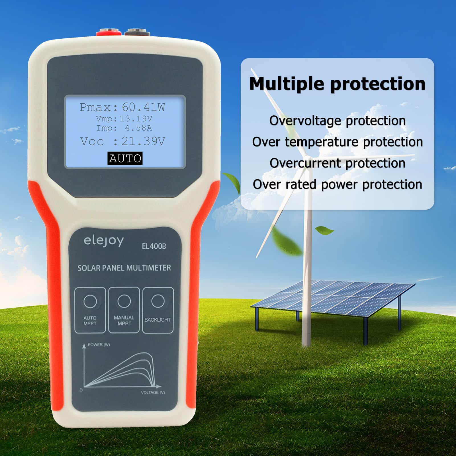Photovoltaik Panel Multimeter, Solarpanel Mppt Tester Strom Leerlaufspannungsmesser Für Photovoltaik Panel Keine Zusätzliche Stromversorgung Erforderlich Einfach Zu Bedienen(El400b)
