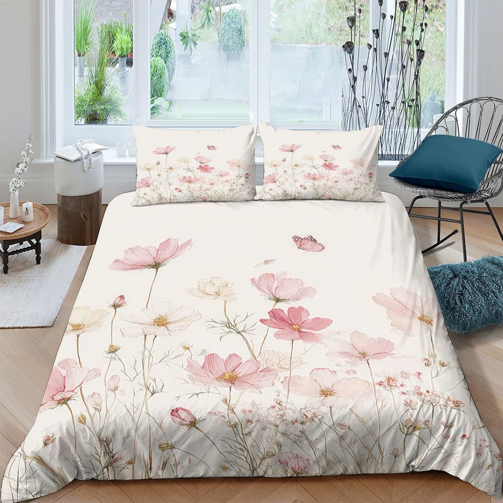 Ctjqhvkz Style-8 3D Printed Watercolor Floral Fitted Sheet Microfiber Soft Pink Wildflower Bed Cover For Bedroom Guest Room Decor Single（135X200cm）