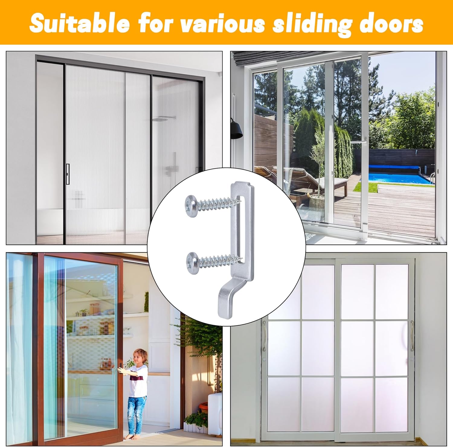 6 Pcs A 148 Steel Sliding Screen Door Latch Strikes, Screens Door Strike Plate with 1/4 Inch Hook Projection, Adjustable Sliding Screen Doors Latch Replacement to Lock Repair