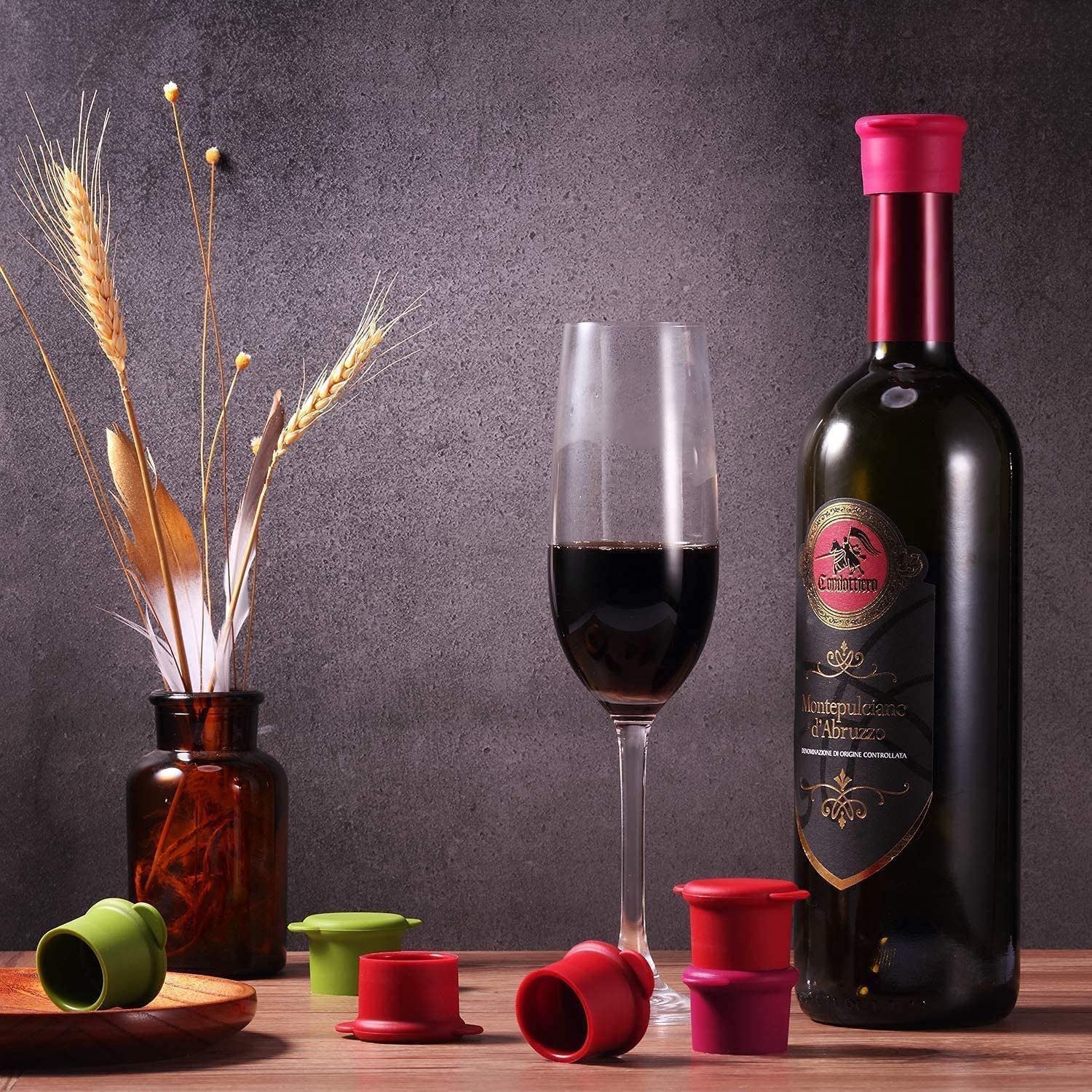 Tapones de vino para botellas de vino, regalos de vino para mujeres, fundas de silicona para botellas, accesorios de vino, mantiene el vino fresco durante días con sellado al vacío hermético, juego de 3
