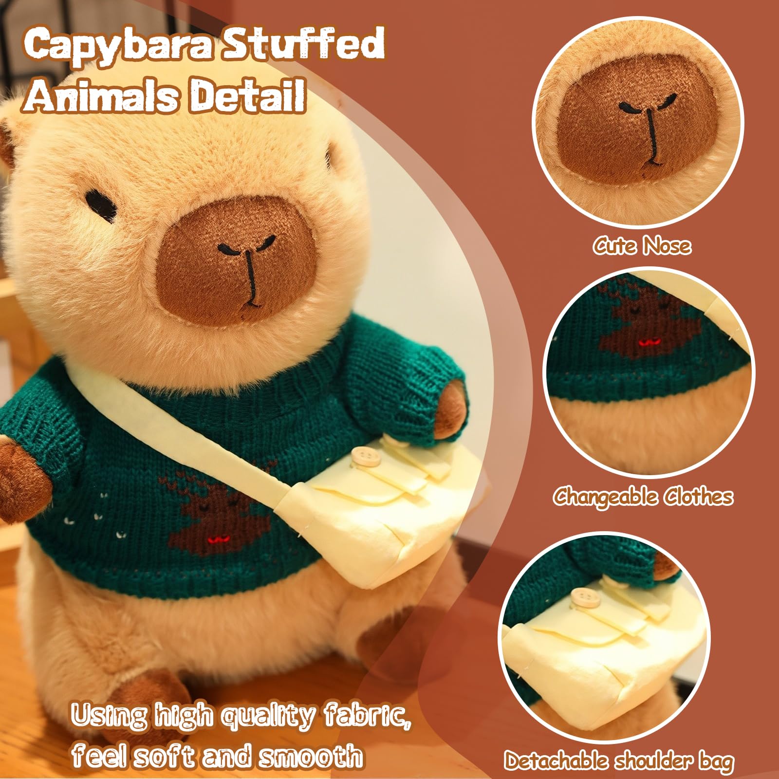 TITQWOP 10Pcs Capybara Plush Toy Capybara Plush with 9 Clothes and Accessories Super Soft Capybara Stuffed Animal for Kids Girls Boys 10.2inch - Image 4