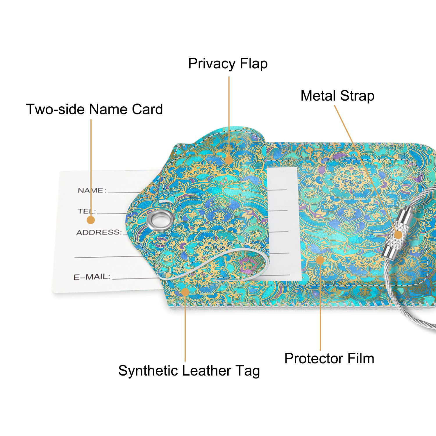 2 Etichette Per Bagagli Fintie – ID Cover In Similpelle Con Anello Acciaio, Protezione Privacy, Shades Of Blue - 2