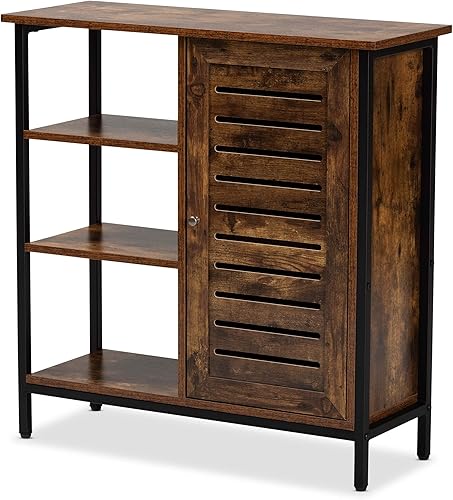 Baxton Studio Wayland - Estantería y armarios multiusos, color marrón rústicogris oscuro
