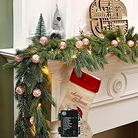 Vista 12 de Ceenna Guirnalda de Cedro de Navidad Preencendida de 6.2 Pies con Luces, Guirnalda de Pino Artificial, Decoraciones Navideñas con Adornos de Bolas