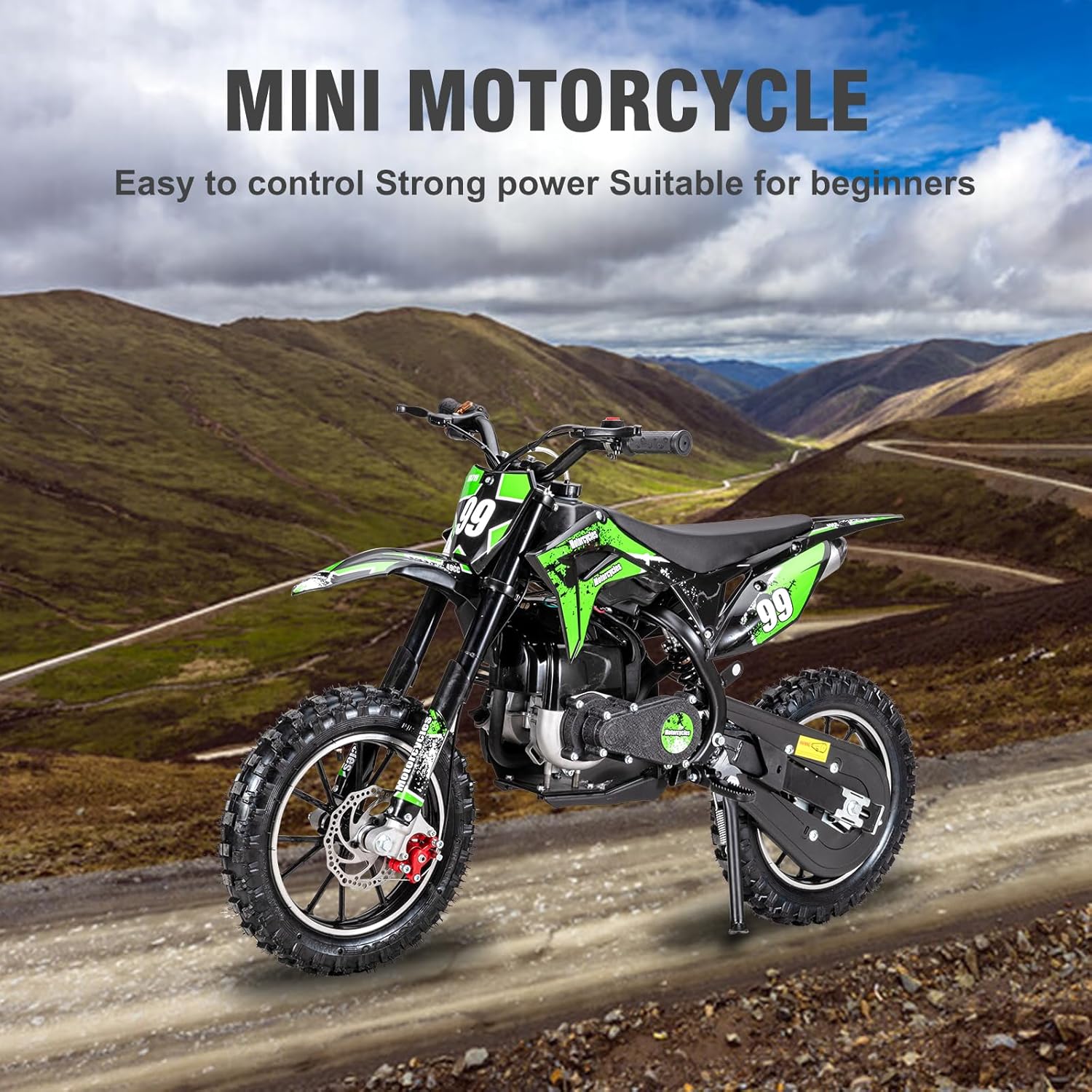 40CC Kids Dirt Bike, 4-Stroke Gas Powered Mini Motorcycle for Kids Ages 5-10, 25MPH Youth Off Road Bike with Dual Disc Brakes, Full Suspension, No Oil Mixing, Easy Start (Green)