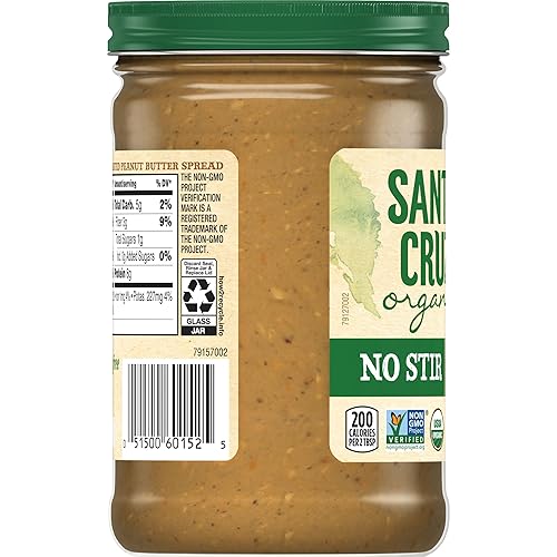 Miniatura 4 de Santa Cruz ORGANIC Mantequilla de maní sin agitar, tostado oscuro, crujiente, 16 onzas (paquete de 6)