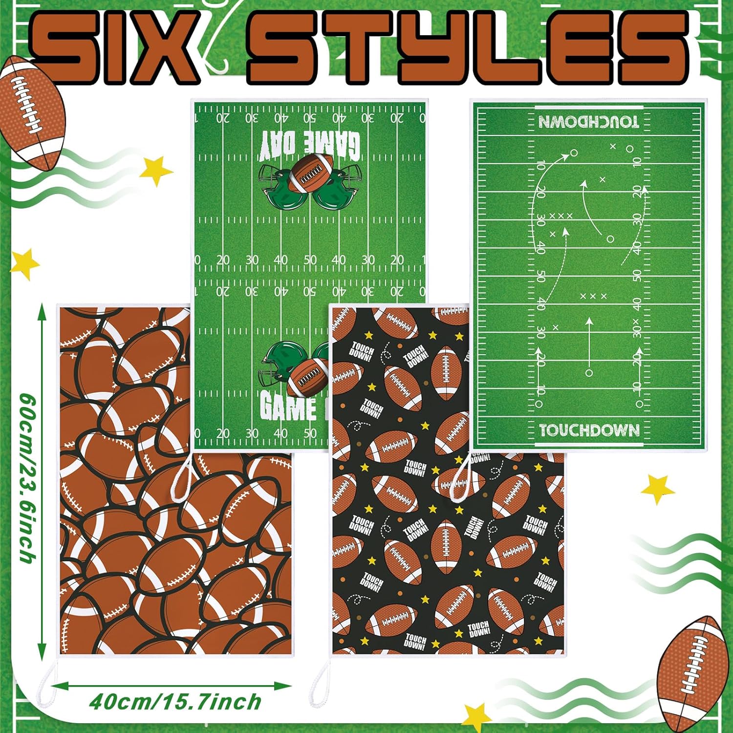 Bencailor 6 Pcs Football Kitchen Towels Decorative Football Dish Hand Towels Sports Theme Absorbent Dish Cloths Tea Washcloths for Bathroom Gift Sports Lovers - Image 3