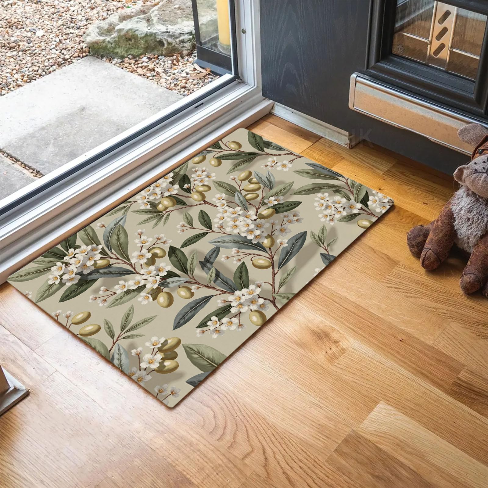 Tapete para puerta delantera verde salvia ideal para proteger el pasillo con estilo botánico