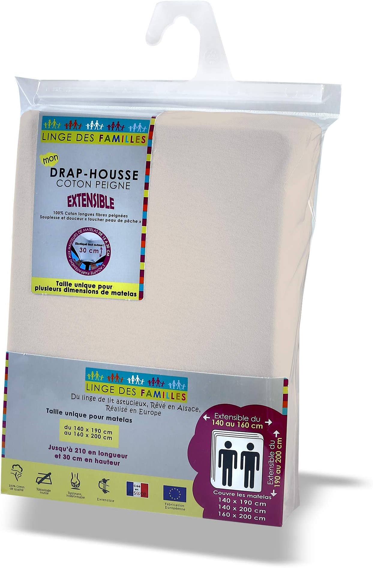 Drap-housse Uni Sommier Articulé Coton - Bonnets 26 Cm, Océan