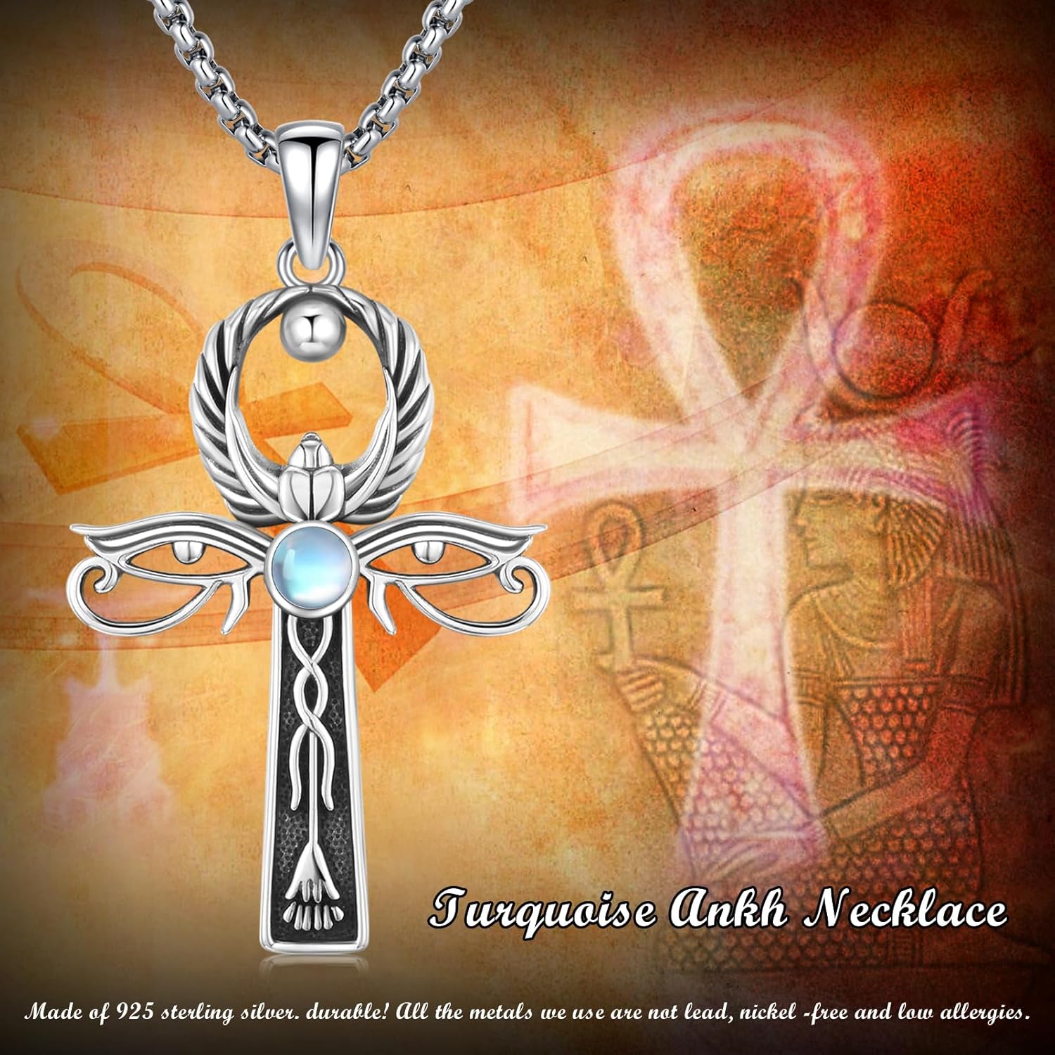 KiiKii Ankh Necklace for Men Women 925 Sterling Silver Eye of Horus Ankh Cross Pendant Necklace Ancient Egyptian Jewelry Gifts for Christmas Birthday Anniversary - Image 7