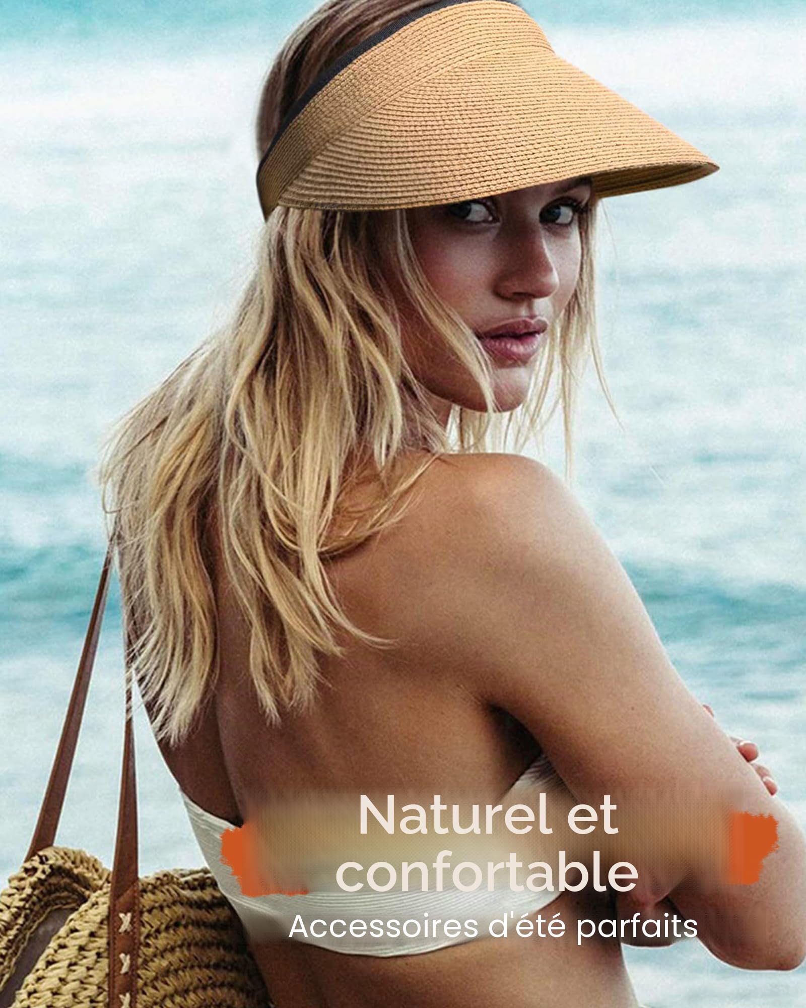 FURTALK Chapeau de Soleil Femme Paille UPF 50+ Pliable Visor Cap