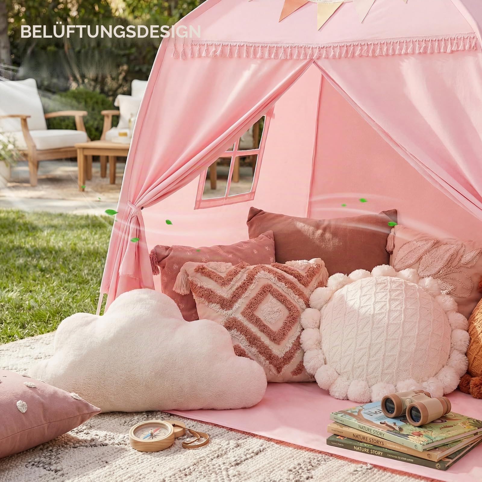 Spielzelt Kinderzelt Spielhaus Magisches Großes Burg Kinder für Drinnen und Draußen, Einfacher Aufbau in 2 Minuten, Geräumiges für Jungen und Mädchen, (Rosa)