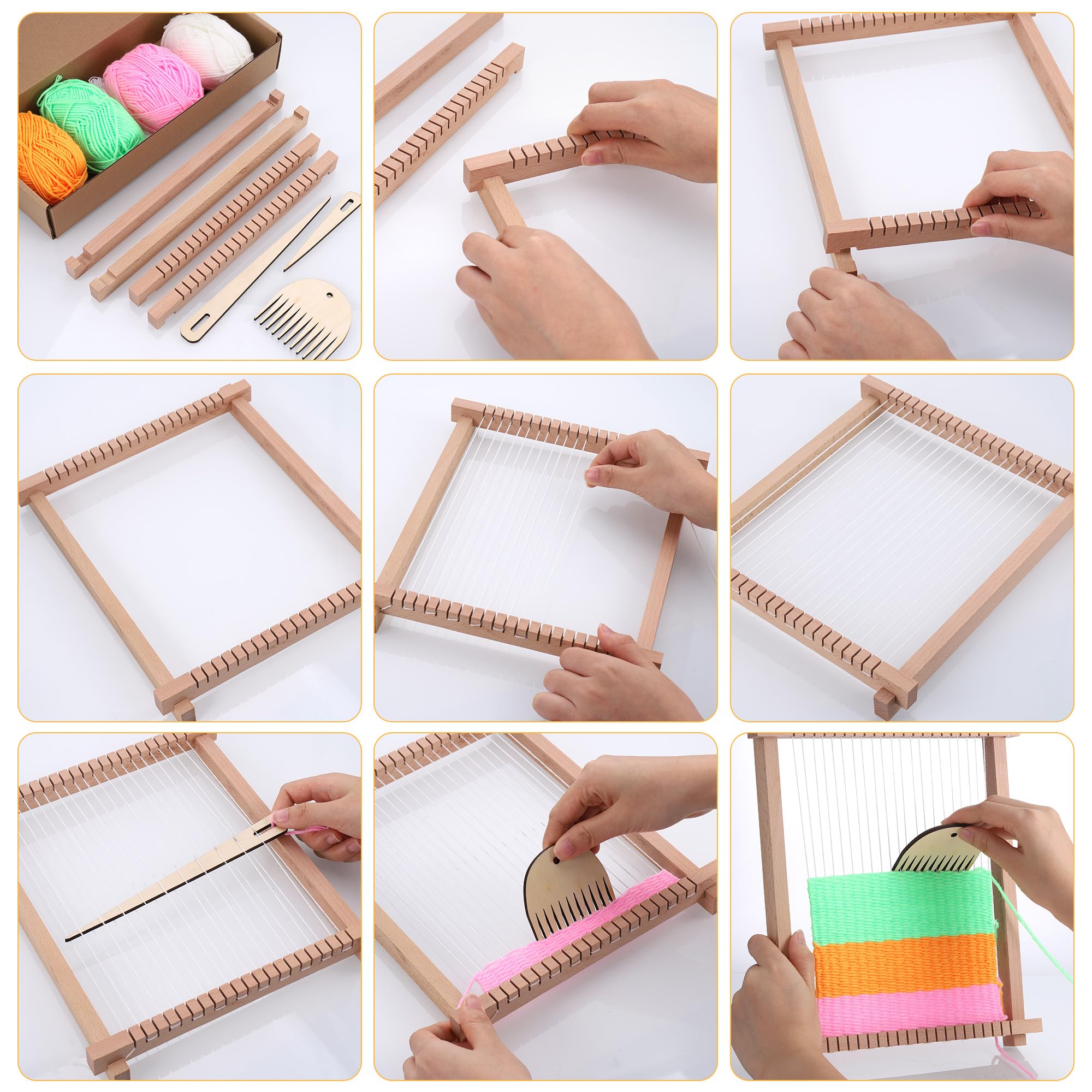 Métier à Tisser Enfant En Bois 24x28 Cm - Kit Complet Avec Accessoires Pour Créativité Dès 6 Ans