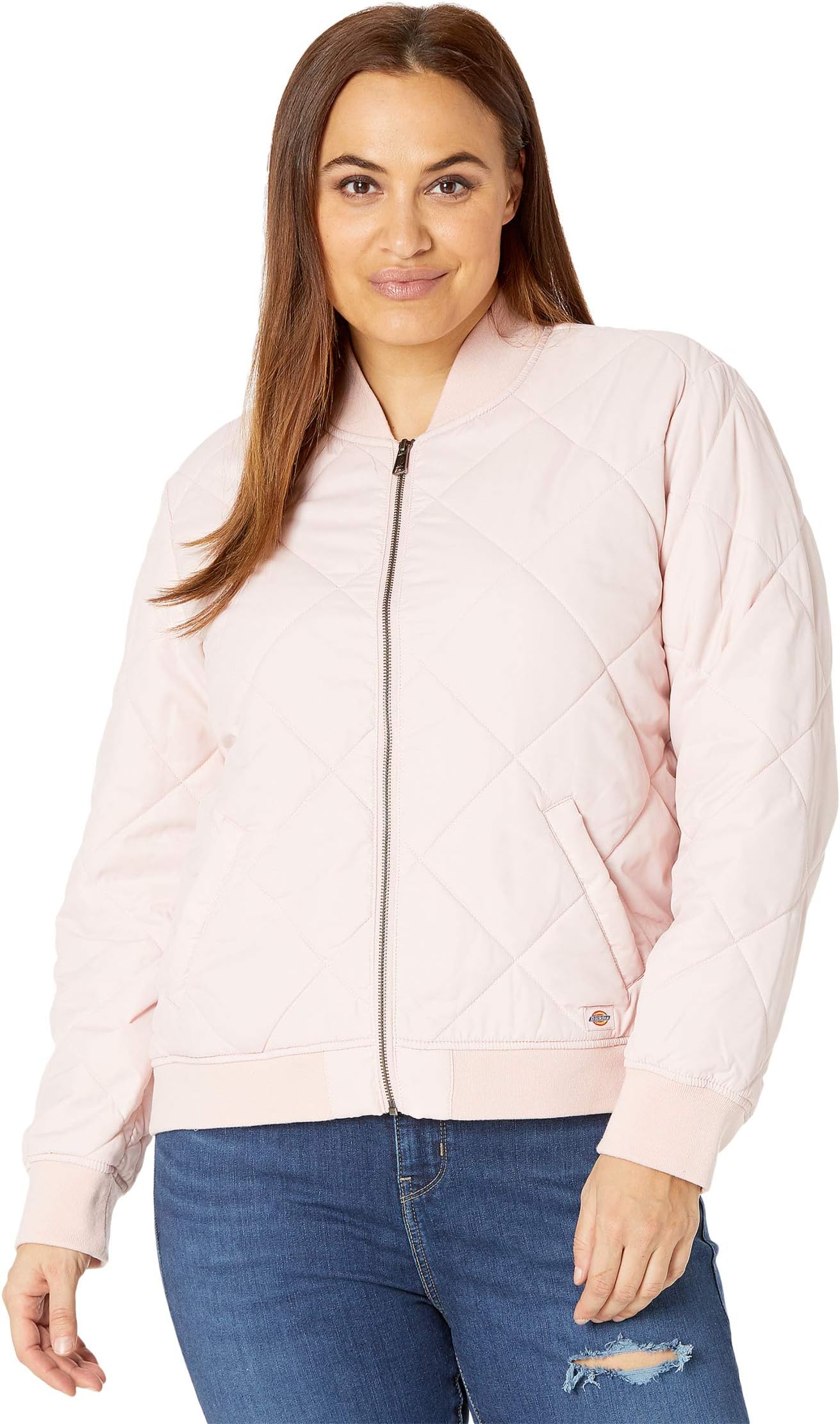 pink quilted bomber jacket