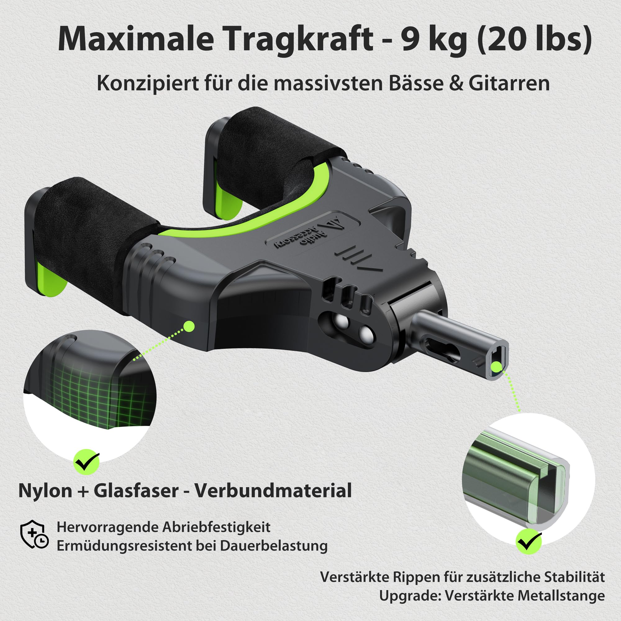 AA AUDIO ACCESSORY 2er-Pack Gitarrenhalter für die Wand mit Autoverriegelung, Nitro-freundlicher Samthaken, 4-Schrauben-Holzfuß, bis 9 kg Tragfähigkeit für Bass, Akustik-, Klassik- und E-Gitarre