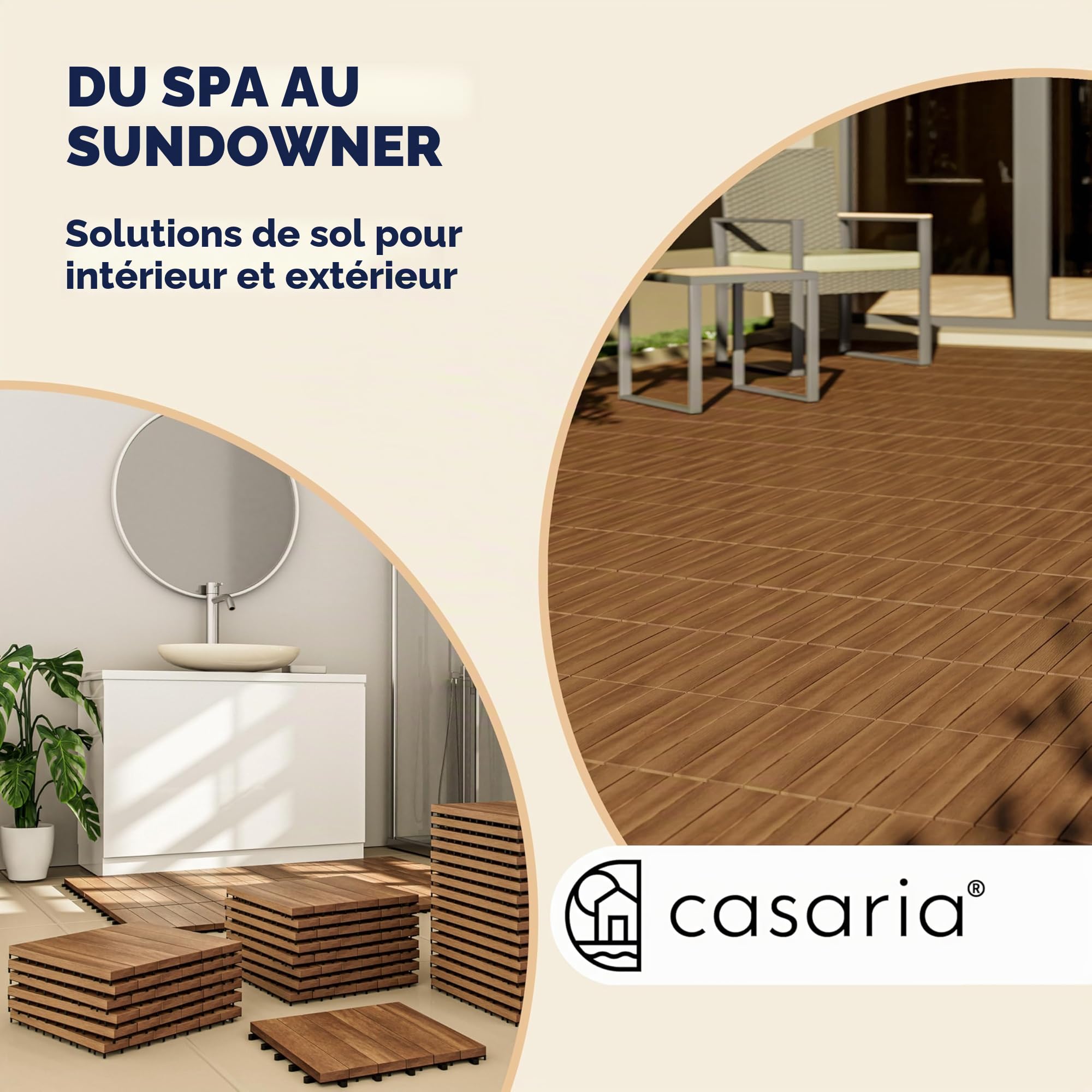 CASARIA® 66x Dalles bois clipsables 30x30cm bois d'acacia | certifié FSC®, bois d'acacia pré-huilé, dalles 30x30cm, fixation par clips, système de drainage, résistant aux intempéries