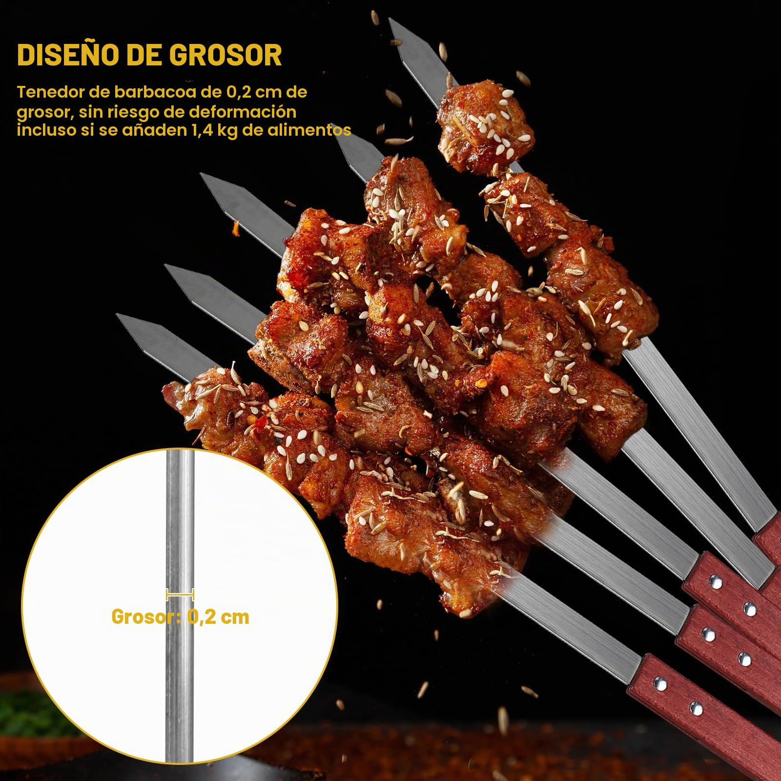 LALAGO 10brocheta planas de acero inoxidable, 59,4 cm, Adana y para barbacoa, extralargas, pinchos para carne, accesorios