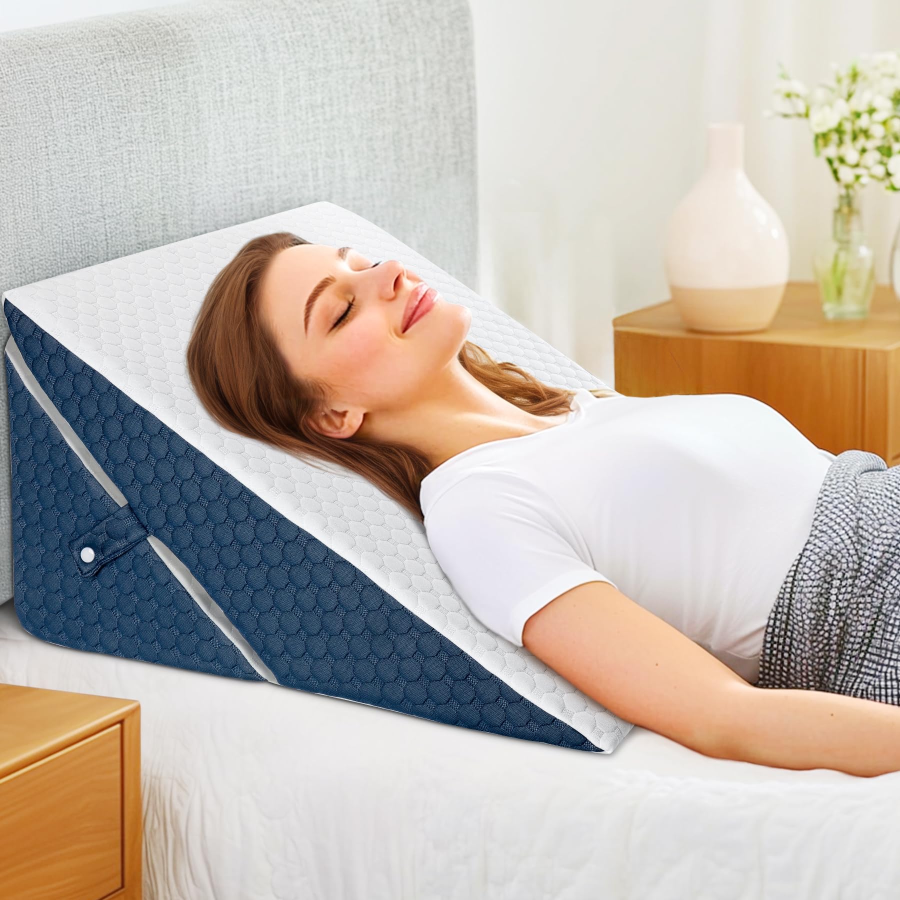 Verstellbares Keilkissen, Hochdichteschaum Lesekissen für Bett und Sofa, Ergonomisches Kopfkissen für Reflux Schlafapnoe, Beinkissen-Perfekt Rückenkissen beim Spielen, Lesen oder Fernsehen, Blau