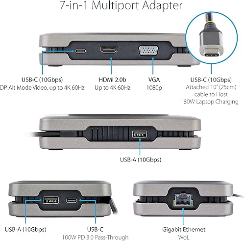 Miniatura 3 de StarTech.com Adaptador multipuerto USB-C de doble monitor hasta 4K 60Hz USB-C DP Salida de video en modo alternativo y HDMI 2.0 o VGA de 1080p, paso