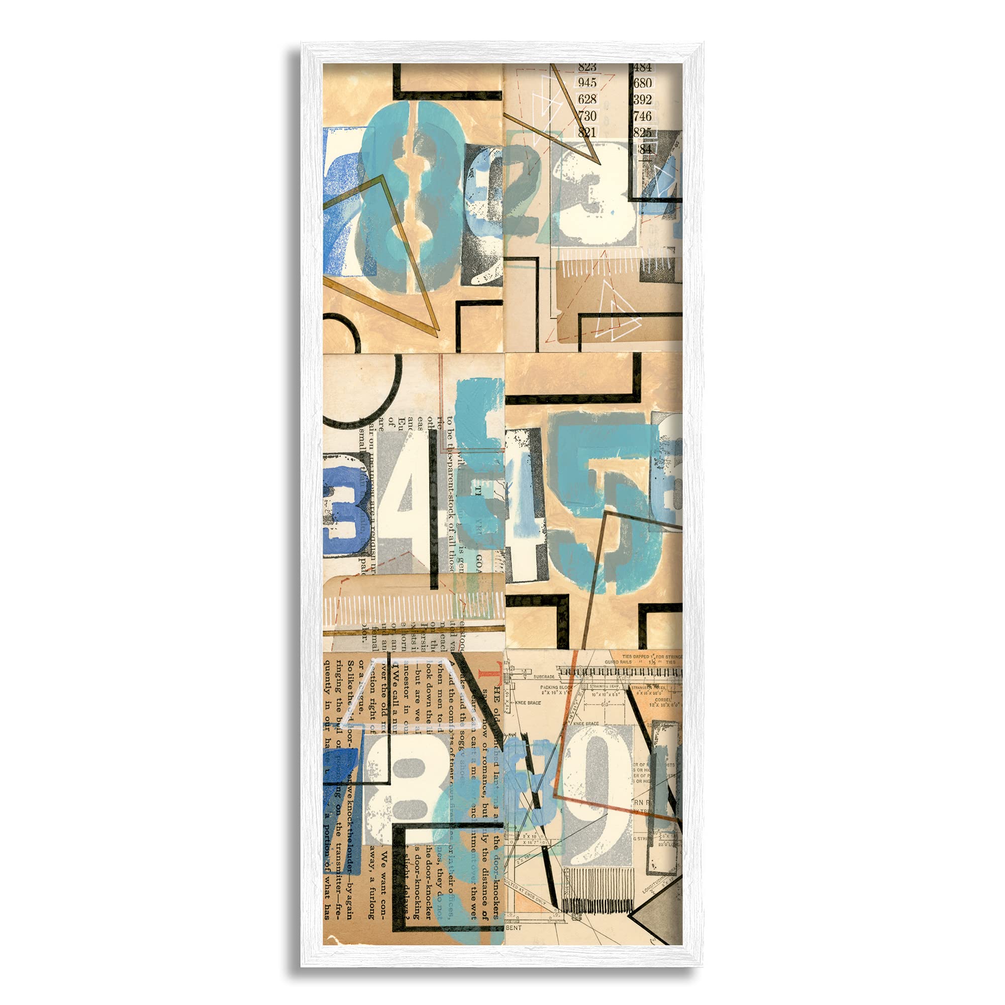 Stupell Industries Abstract Textbook Cutout Collage Bold Painted Numbers, Designed by Nikki Galapon White Framed Wall Art, 13 x 30, Multi
