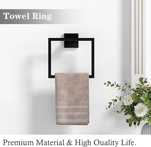 Miniatura 3 de Juego de accesorios de baño de 12 piezas, color negro mate, juego de barra de toalla de baño resistente, incluye toallero de 16 pulgadas, soporte