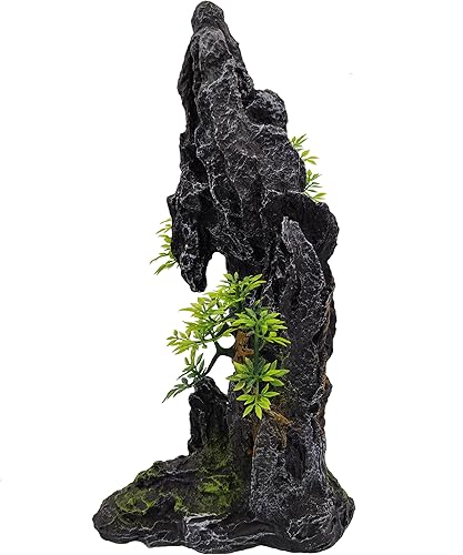 Miniatura 3 de BCSIUHD Adorno de acuario  Decoración grande de pecera de piedra con vista de montaña, árbol de roca