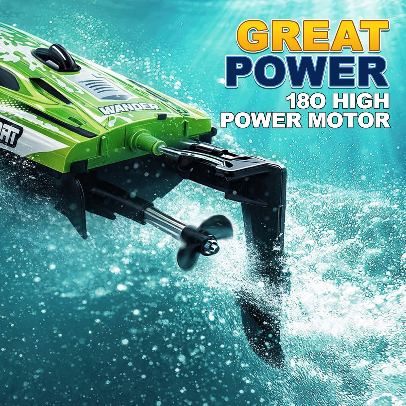 YESHIN RC Boot 25 km/h, 2,4 GHz High Speed Ferngesteuertes Boot mit LED, 2 Batterien, Wasserdicht & Kentersicher, Überdruck Erinnerung, Geeignet für Pool Seen, Geschenk für Kinder & Erwachsene (Grün)