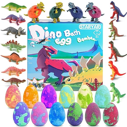 Bath Bombs for Kids with Inside Surprise, 16 Pack Dinosaur Toys for Kids 3 4 5 6 7 8 9 Year, Dinosaur Bath Bombs, Bath Toys, Bubble Bath Fizzes, Stocking Stuffers for Kids Christmas Gifts for Kids Boy